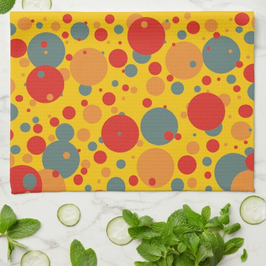 Pop Art Blue en Oranje cirkels keukenhanddoek (Gevouwen)
