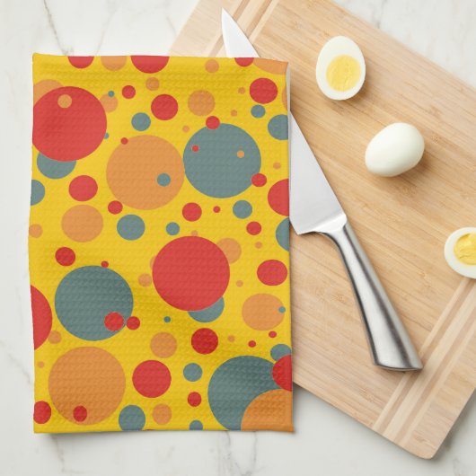Pop Art Blue en Oranje cirkels keukenhanddoek (Quarter Fold)