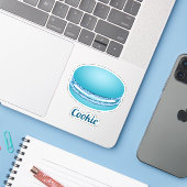 Pop Art Blue Macaron Cookie Sticker (Laptop met iPhone)