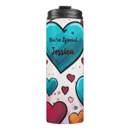 Pop Art Blue Red Hearts All-Over-Print Sokken Thermosbeker