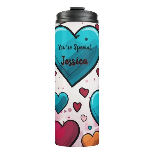 Pop Art Blue Red Hearts All-Over-Print Sokken Thermosbeker (Voorkant)