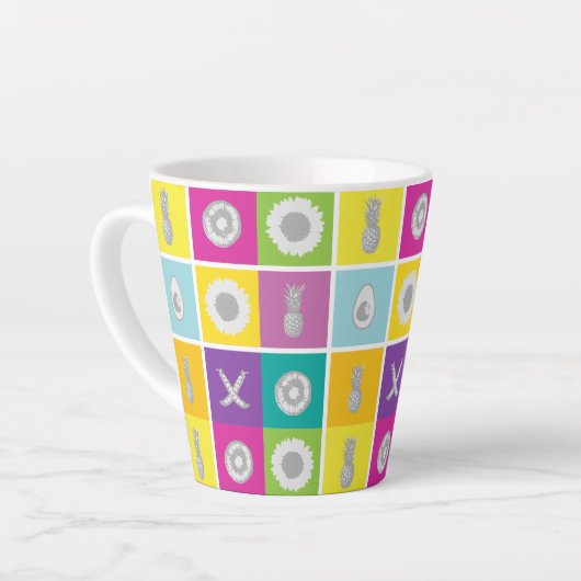 Pop Art Botanical & Fruit Pattern Latte Mok (Linkerhoek)