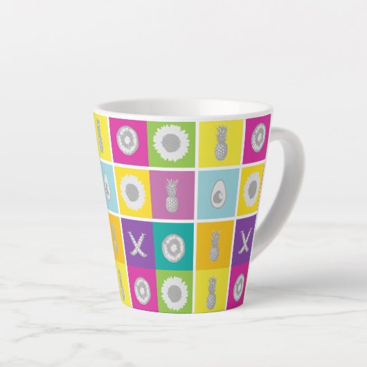 Pop Art Botanical & Fruit Pattern Latte Mok (Rechterhoek)