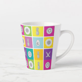 Pop Art Botanical & Fruit Pattern Latte Mok