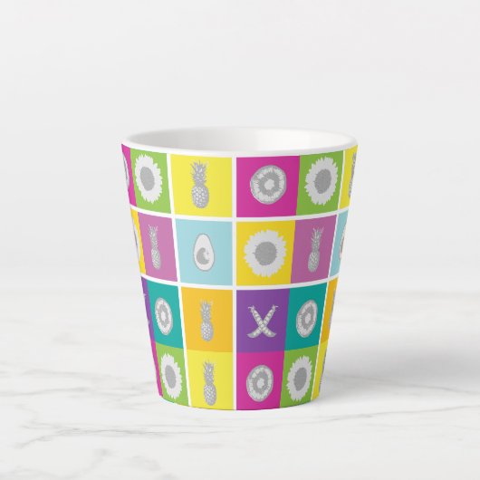 Pop Art Botanical & Fruit Pattern Latte Mok (Voorkant)