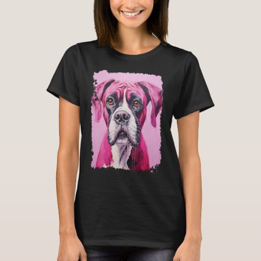 Pop Art Boxer Dog Pink T-shirt (Voorkant)