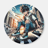 Pop Art Boy op skateboard in de stad Magneet (Voorkant)