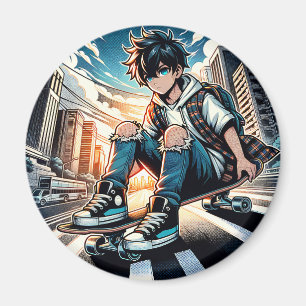 Pop Art Boy op skateboard in de stad Magneet