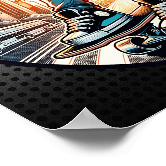 Pop Art Boy op skateboard in de stad Poster (Hoek)