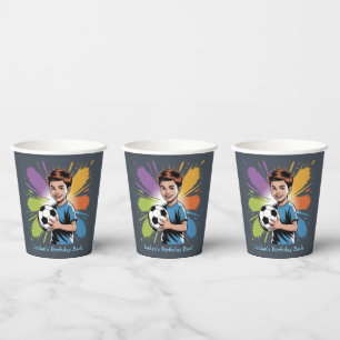 Pop Art Boy Voetballer Verjaardag Bash Papieren Bekers