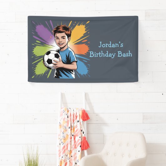 Pop Art Boys Voetbal Verjaardag Bash Favoriet Spandoek (Insitu)