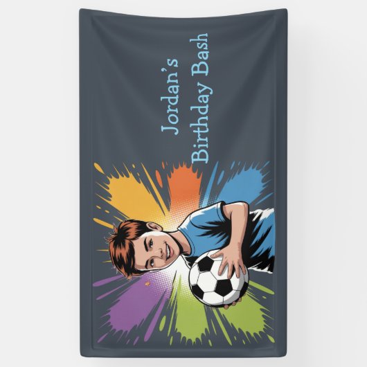Pop Art Boys Voetbal Verjaardag Bash Favoriet Spandoek (Verticaal)