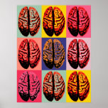 Pop Art Brain Poster<br><div class="desc">Recht van de zestiger en pop kunst. Zwarte omtrek van een brein binnen rechthoeken van helder geel,  warm roze,  roze en groen</div>