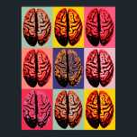 Pop Art Brain Poster<br><div class="desc">Recht van de zestiger en pop kunst. Zwarte omtrek van een brein binnen rechthoeken van helder geel, warm roze, roze en groen</div>