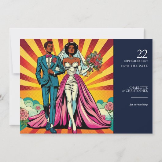 Pop Art Bride & Groom Save The Date (Voorkant)