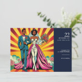 Pop Art Bride & Groom Save The Date (Staand voorkant)