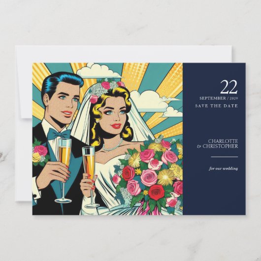 Pop Art Bride & Groom Save The Date (Voorkant)