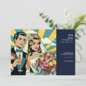 Pop Art Bride & Groom Save The Date (Staand voorkant)