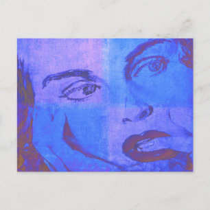 Pop Art Briefkaart met  Vrouw gezicht in blauw