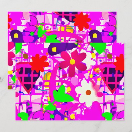 Pop Art Bright Flowers Bedankkaart (Voorkant / Achterkant)