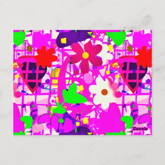 Pop Art Bright Flowers Briefkaart (Achterkant)