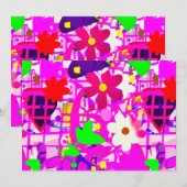 Pop Art Bright Flowers Feestdagenkaart (Voorkant / Achterkant)