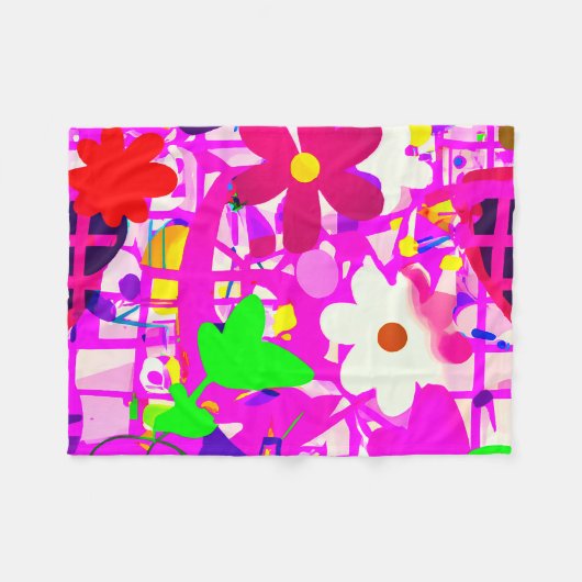 Pop Art Bright Flowers Fleece Deken (Voorkant (Horizontaal))