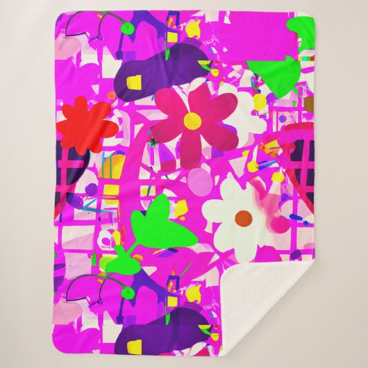 Pop Art Bright Flowers Sherpa Deken (Voorkant)