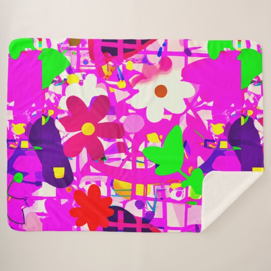Pop Art Bright Flowers Sherpa Deken (Voorkant (horizontaal))