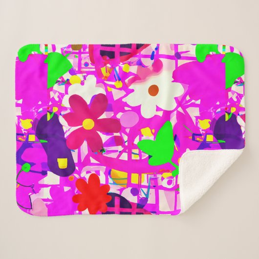 Pop Art Bright Flowers Sherpa Deken (Voorkant (horizontaal))