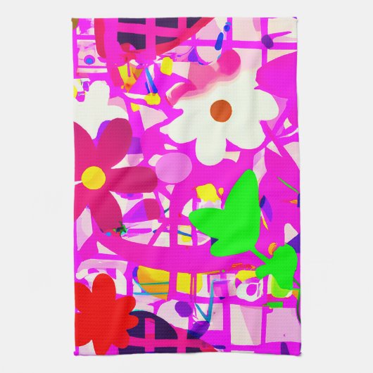 Pop Art Bright Flowers Theedoek (Verticaal)