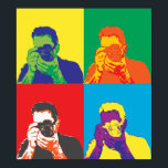 Pop Art Bright kleuren fotograaf camera decor Poster<br><div class="desc">Het afbeelding van een fotograaf die door de cameralens kijkt wordt behandeld met een heldere mengeling van kleuren om het een pop kunsteffect te geven kijkt een als. Kleurrijk en opvallend decoratief stuk om het thuisdecor te bedekken.</div>