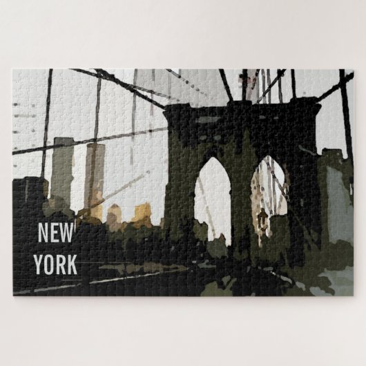 Pop Art Brooklyn Bridge ıllustration New York City Legpuzzel (Horizontaal)