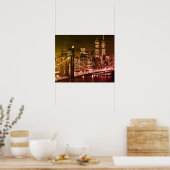 Pop Art Brooklyn Bridge New York Night Poster (Keuken)