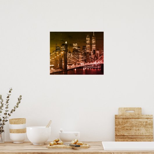 Pop Art Brooklyn Bridge New York Night Poster (Keuken)