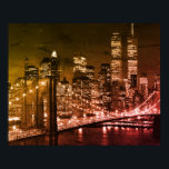 Pop Art Brooklyn Bridge New York Night Poster<br><div class="desc">New York City - Manhattan Skyscrapers Digital Art Afbeelding</div>