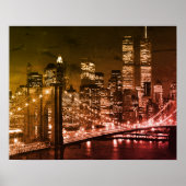 Pop Art Brooklyn Bridge New York Night Poster (Voorkant)