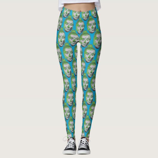 Pop Art Buddha Head op Blue - Yoga-broek Leggings (Voorkant)