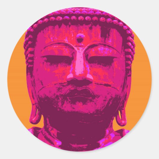 Pop Art Buddha Pink en Oranje Ronde Sticker (Voorkant)