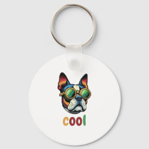Pop Art Bulldog Met Beschermbril Sleutelhanger