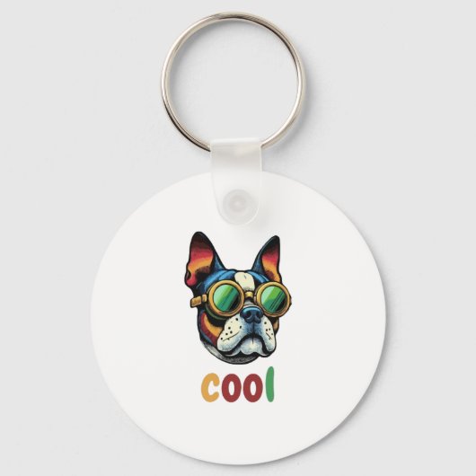 Pop Art Bulldog Met Beschermbril Sleutelhanger (Voorkant)
