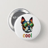 Pop Art Bulldog met een bril Ronde Button 5,7 Cm (Voorkant /achterkant)