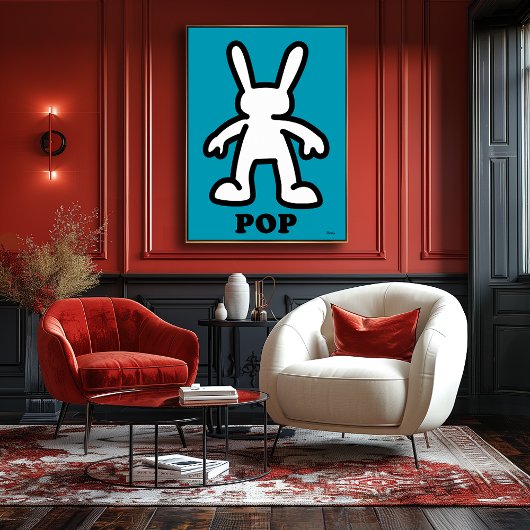 Pop Art Bunny – Vetgedrukte Blauwgroen Omtrek Poster