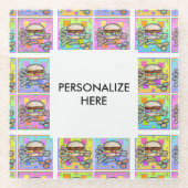 POP ART BURGER (Hamburger) Glazen Onderzetter (Voorkant)