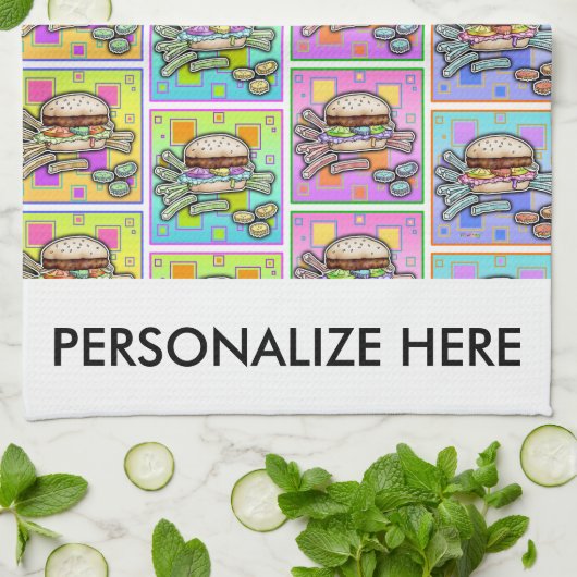 POP ART BURGER (Hamburger) Theedoek (Gevouwen)
