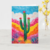 Pop Art Cactus Zuidwestelijke Briefpapier Kaart (Gele Bloem)