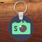 Pop Art Camera Blue Green Monogram Sleutelhanger (Voorkant)