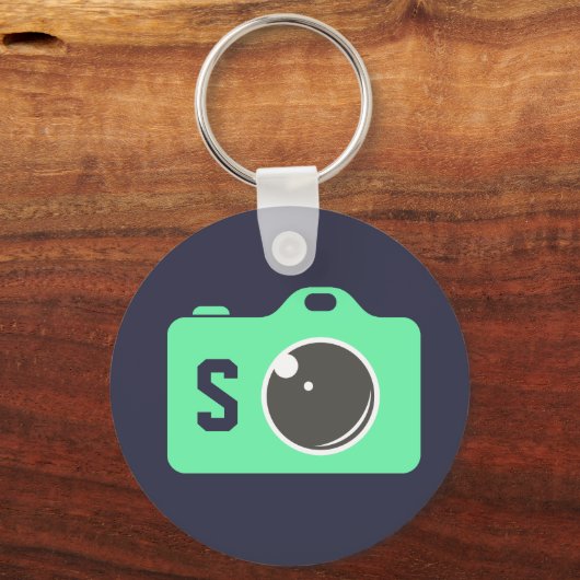 Pop Art Camera Blue Green Monogram Sleutelhanger (Voorkant)