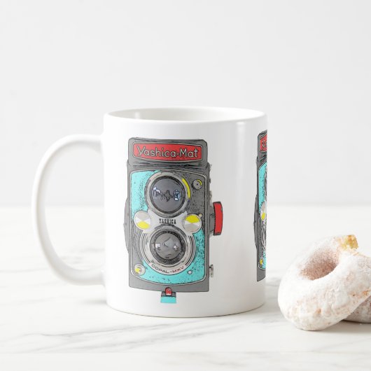 Pop Art  camera. Koffiemok (Met donut)