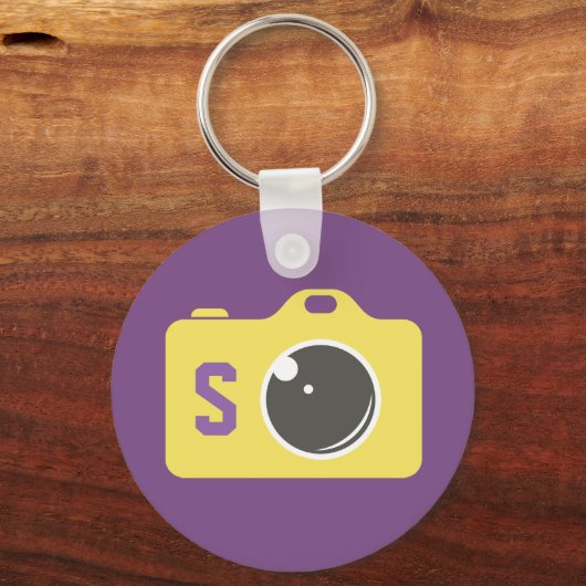 Pop Art Camera Paars Yellow Monogram Sleutelhanger (Voorkant)